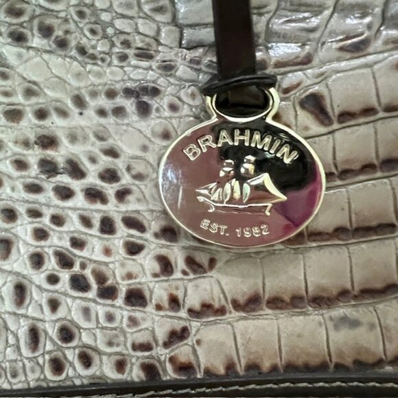 Brahmin Croc-Embossed Tote in Cream and Brown - Picture 4 of 11